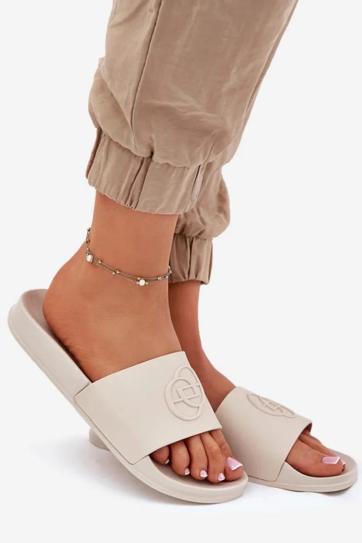 Online Evento Lekkie Klapki Damskie Z Ozdobnym Tłoczeniem Beżowe Isarisa