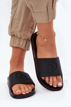 Evento Klapki Basenowe|Klapki Na Platformie*Lekkie Klapki Damskie Z Ozdobnym Tłoczeniem Czarne Isarisa