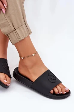 Evento Klapki Basenowe|Klapki Na Platformie*Lekkie Klapki Damskie Z Ozdobnym Tłoczeniem Czarne Isarisa