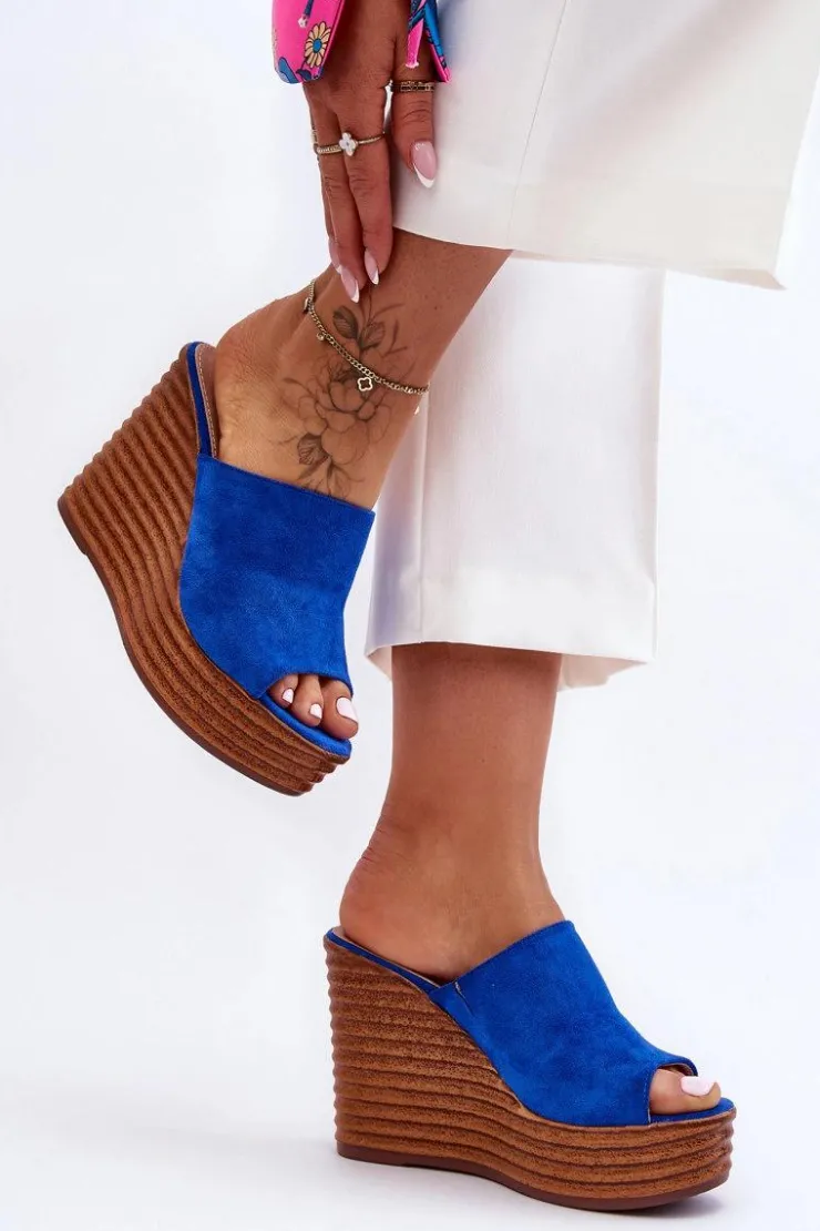 Boto Klapki Na Koturnie|Klapki Na Platformie*Lekkie Klapki Na Masywnej Platformie Niebieskie Good Vibe