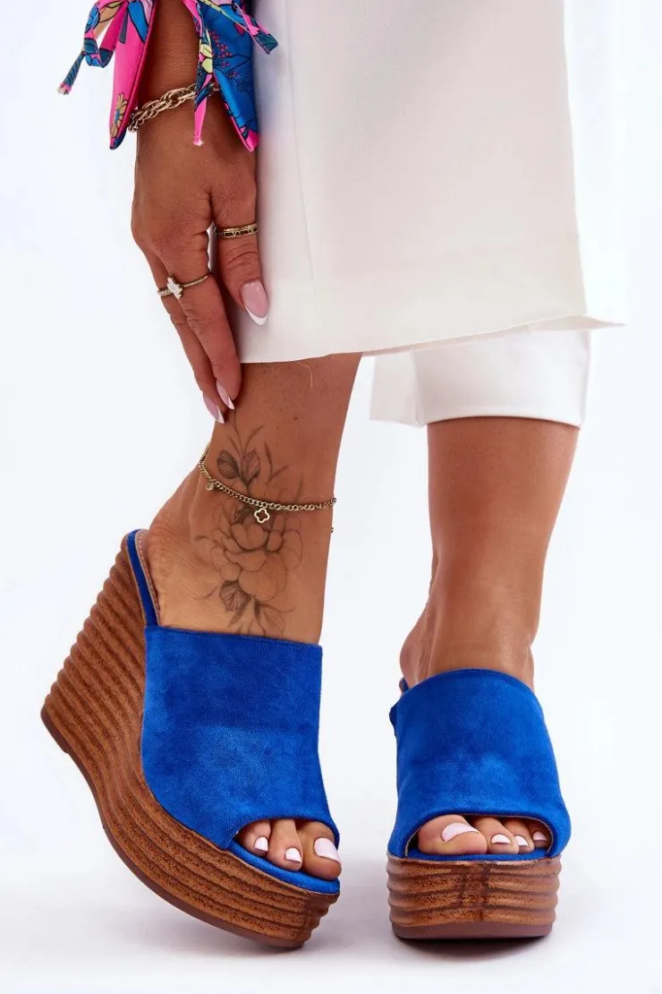 Boto Klapki Na Koturnie|Klapki Na Platformie*Lekkie Klapki Na Masywnej Platformie Niebieskie Good Vibe