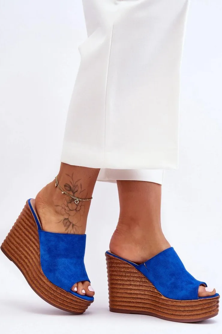 Boto Klapki Na Koturnie|Klapki Na Platformie*Lekkie Klapki Na Masywnej Platformie Niebieskie Good Vibe