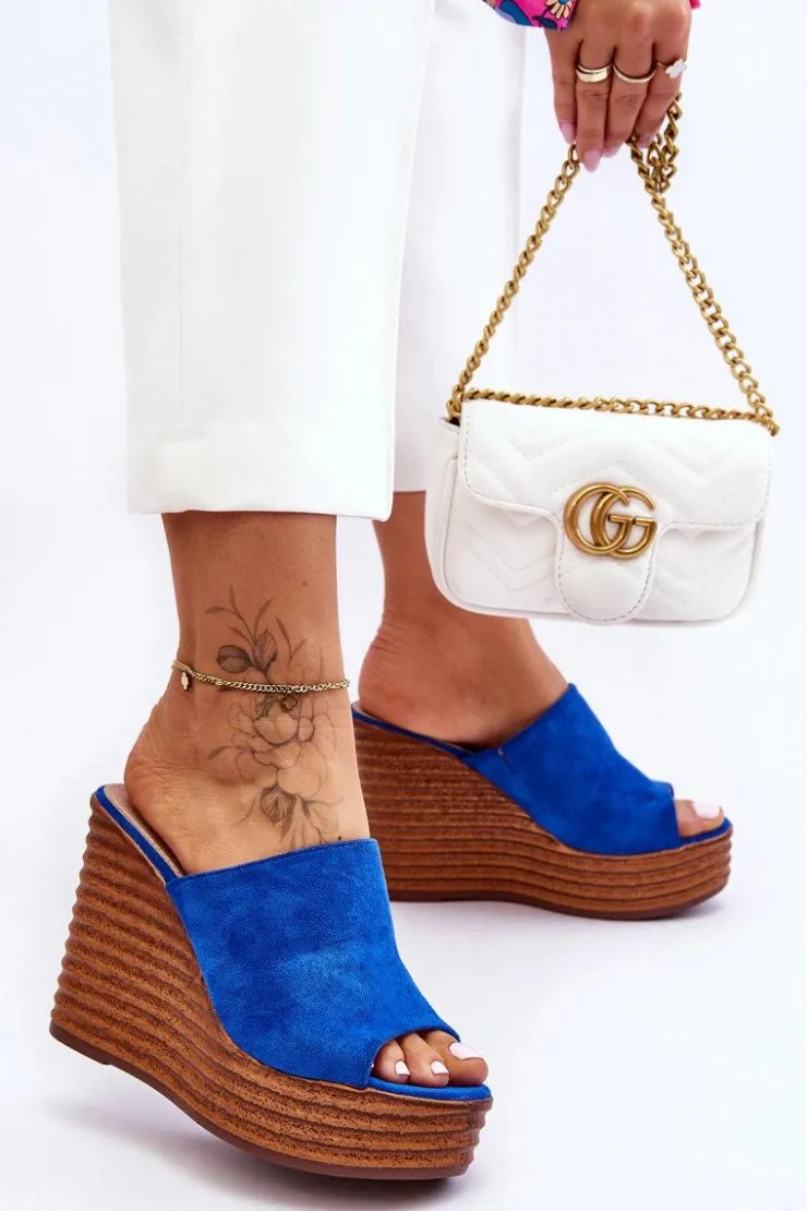 Boto Klapki Na Koturnie|Klapki Na Platformie*Lekkie Klapki Na Masywnej Platformie Niebieskie Good Vibe