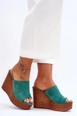 Clearance Boto Lekkie Klapki Na Masywnej Platformie Zielone Good Vibe