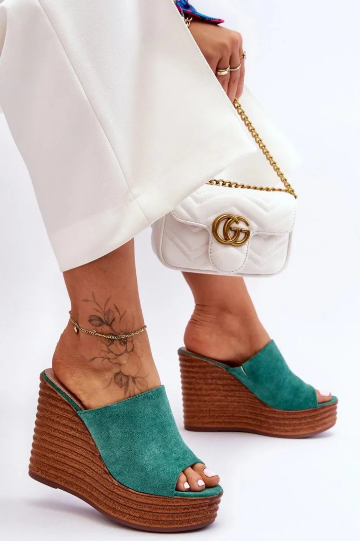 Clearance Boto Lekkie Klapki Na Masywnej Platformie Zielone Good Vibe