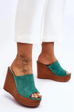 Clearance Boto Lekkie Klapki Na Masywnej Platformie Zielone Good Vibe