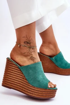 Clearance Boto Lekkie Klapki Na Masywnej Platformie Zielone Good Vibe