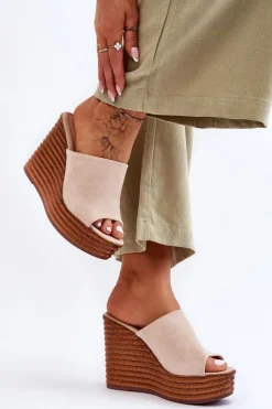 Damskie Boto Lekkie Klapki Na Masywnej Platformie Beżowe Good Vibe