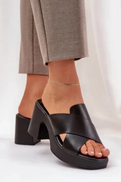 Damskie Boto Lekkie Klapki Na Słupku Z Eko Skóry Czarne Kacaria