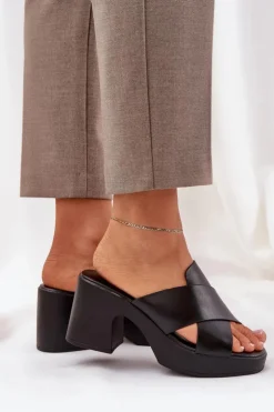 Damskie Boto Lekkie Klapki Na Słupku Z Eko Skóry Czarne Kacaria