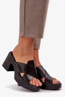 Damskie Boto Lekkie Klapki Na Słupku Z Eko Skóry Czarne Kacaria