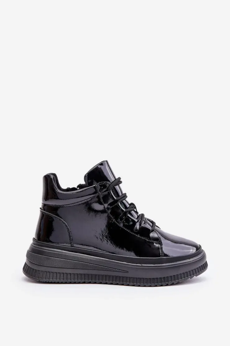 Artiker Buty Sportowe Na Platformie*Lekkie Lakierowane Buty Sportowe Na Platformie Skóra Naturalna 55C1049 Czarne