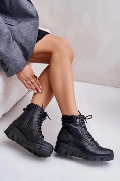 Boto Botki Ocieplane|Damskie Trapery*Lekkie Ocieplane Botki Damskie Na Platformie I Koturnie Czarne Savindria Czarny