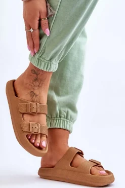 Boto Klapki Basenowe*Lekkie Piankowe Damskie Klapki Brązowe Cleve