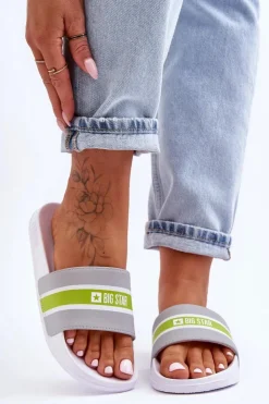 Discount Big Star Shoes Lekkie Piankowe Klapki Big Star JJ274647 Biało-Szare Biały