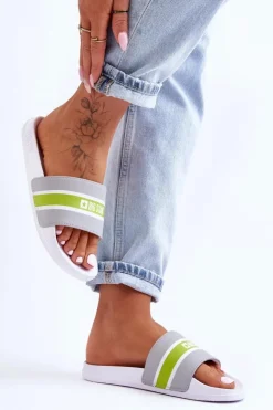 Discount Big Star Shoes Lekkie Piankowe Klapki Big Star JJ274647 Biało-Szare Biały