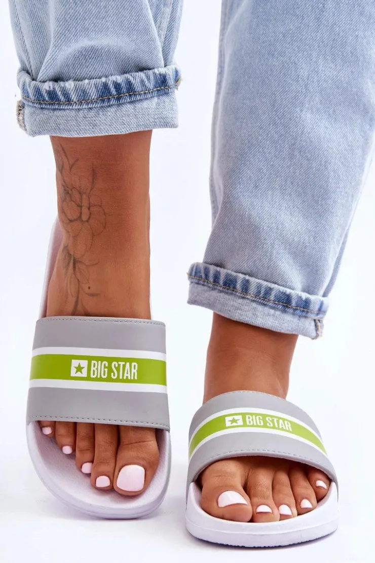 Discount Big Star Shoes Lekkie Piankowe Klapki Big Star JJ274647 Biało-Szare Biały