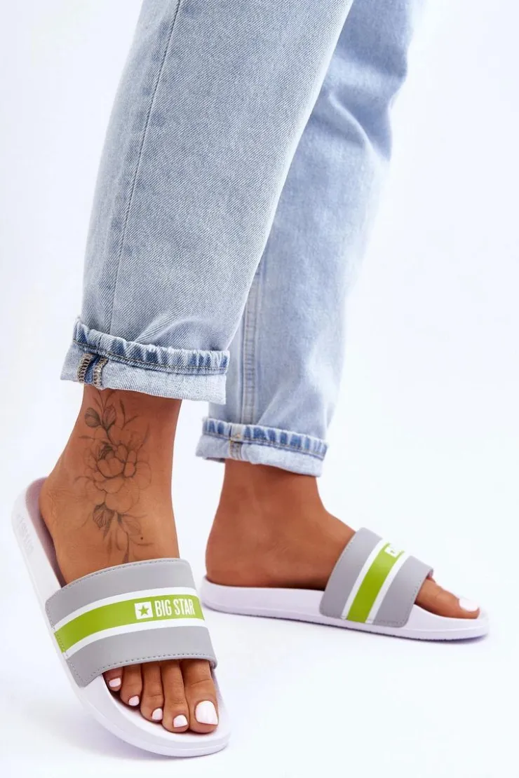 Discount Big Star Shoes Lekkie Piankowe Klapki Big Star JJ274647 Biało-Szare Biały