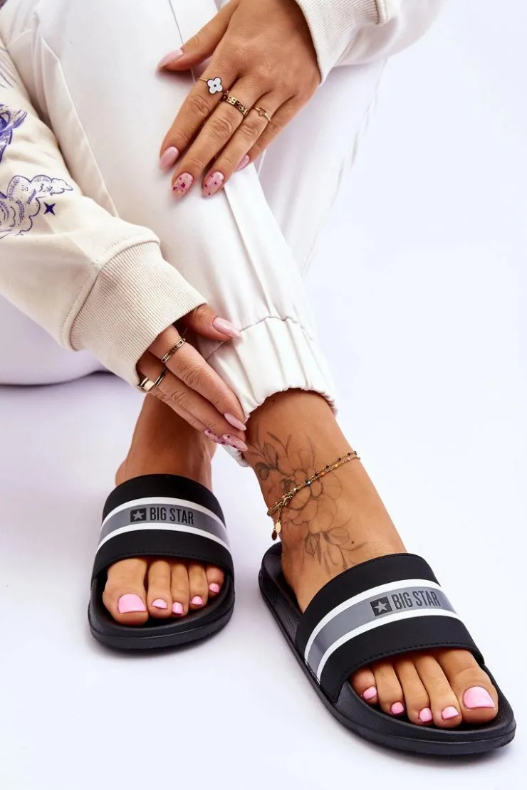 Big Star Shoes Klapki Damskie Big Star|Klapki Damskie Klasyczne*Lekkie Piankowe Klapki Big Star JJ274648 Czarne