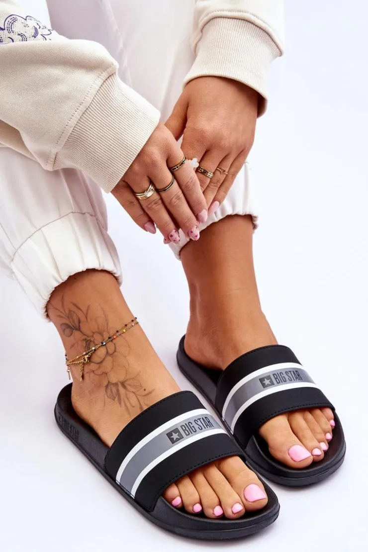 Big Star Shoes Klapki Damskie Big Star|Klapki Damskie Klasyczne*Lekkie Piankowe Klapki Big Star JJ274648 Czarne