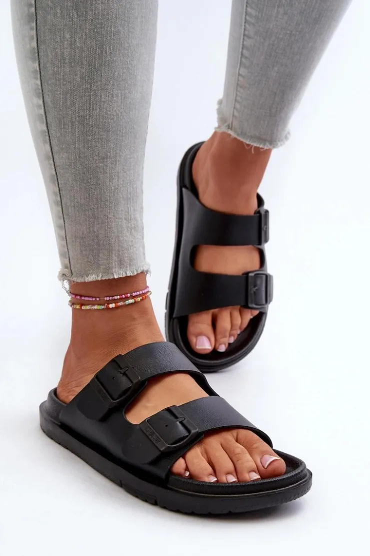 Outlet Big Star Shoes Lekkie Piankowe Klapki Damskie Z Klamrami Big Star NN274A750 Czarne Czarny