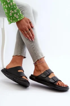 Outlet Big Star Shoes Lekkie Piankowe Klapki Damskie Z Klamrami Big Star NN274A750 Czarne Czarny