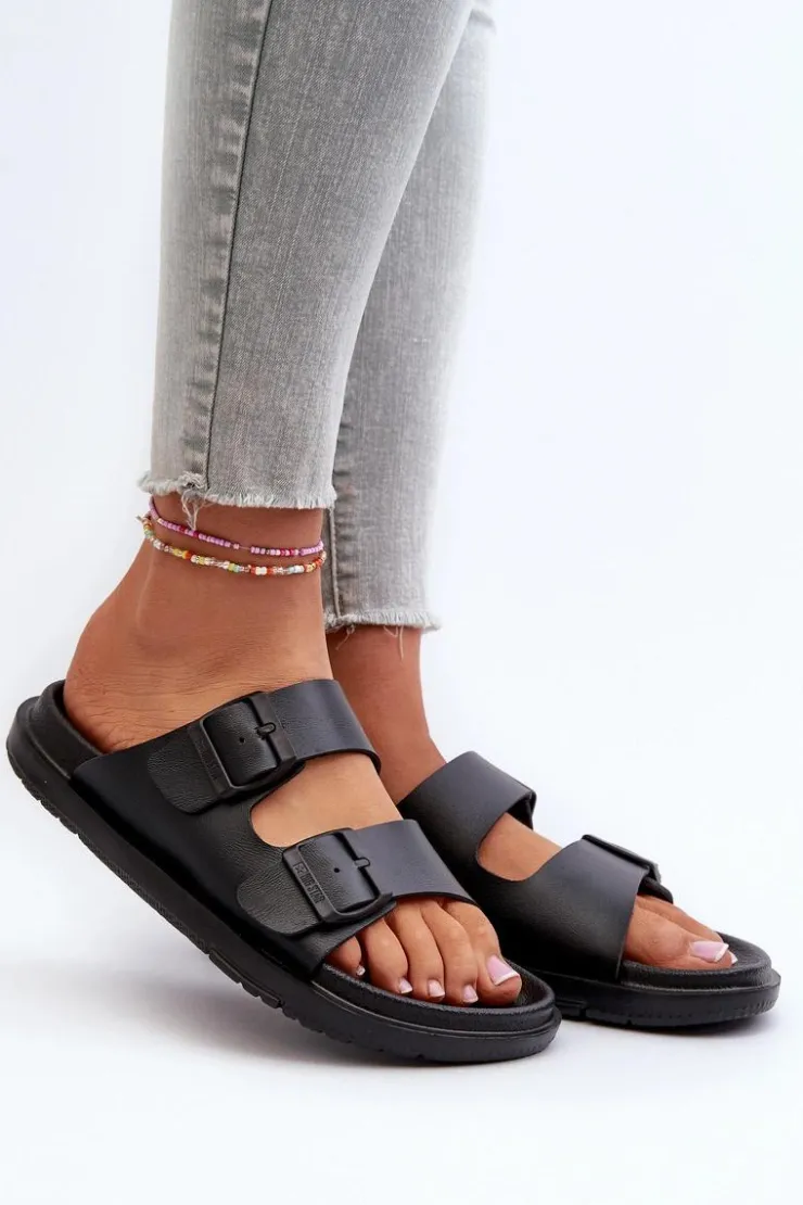 Outlet Big Star Shoes Lekkie Piankowe Klapki Damskie Z Klamrami Big Star NN274A750 Czarne Czarny