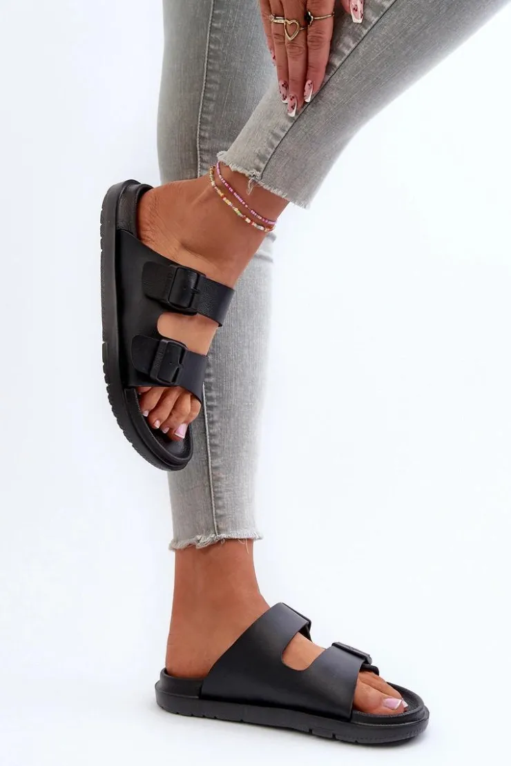 Outlet Big Star Shoes Lekkie Piankowe Klapki Damskie Z Klamrami Big Star NN274A750 Czarne Czarny