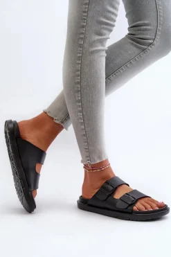 Outlet Big Star Shoes Lekkie Piankowe Klapki Damskie Z Klamrami Big Star NN274A750 Czarne Czarny