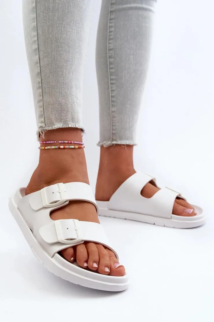 Damskie Big Star Shoes Lekkie Piankowe Klapki Damskie Z Klamrami Big Star NN274A751 Białe