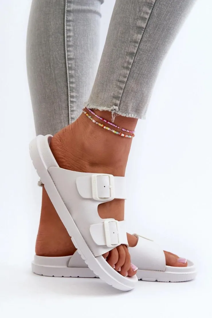 Damskie Big Star Shoes Lekkie Piankowe Klapki Damskie Z Klamrami Big Star NN274A751 Białe