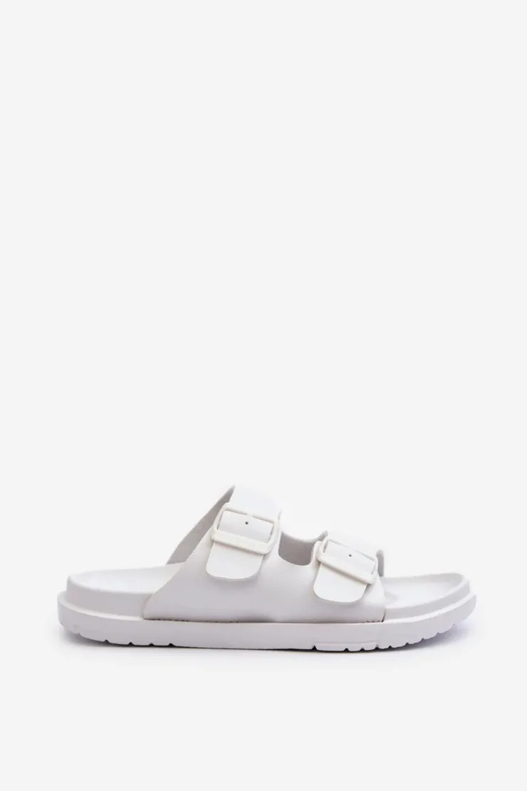 Damskie Big Star Shoes Lekkie Piankowe Klapki Damskie Z Klamrami Big Star NN274A751 Białe