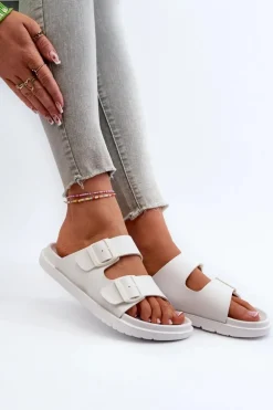 Damskie Big Star Shoes Lekkie Piankowe Klapki Damskie Z Klamrami Big Star NN274A751 Białe