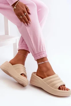 Best Boto Lekkie Piankowe Klapki Damskie Na Koturnie I Platformie Beżowe Tendrea