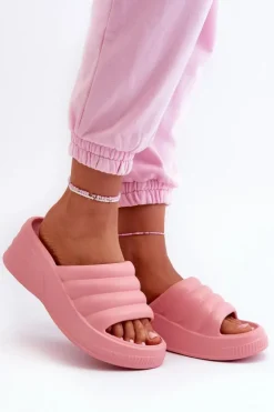 Damskie Boto Lekkie Piankowe Klapki Damskie Na Koturnie I Platformie Różowe Tendrea