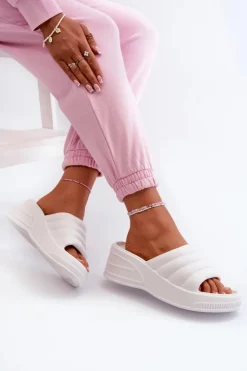 Boto Klapki Na Koturnie|Klapki Basenowe*Lekkie Piankowe Klapki Damskie Na Koturnie I Platformie Białe Tendrea