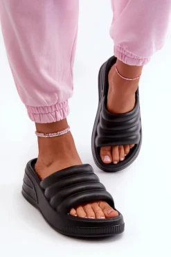 Boto Klapki Na Koturnie|Klapki Basenowe*Lekkie Piankowe Klapki Damskie Na Koturnie I Platformie Czarne Tendrea