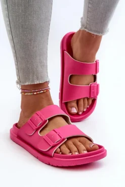 Big Star Shoes Klapki Damskie Big Star|Klapki Basenowe*Lekkie Piankowe Klapki Damskie Z Klamrami Big Star NN274A754 Fuksja Różowy