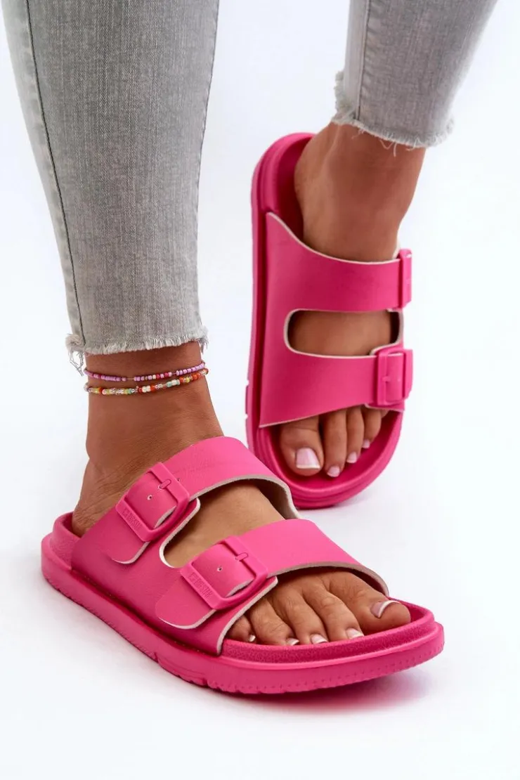 Big Star Shoes Klapki Damskie Big Star|Klapki Basenowe*Lekkie Piankowe Klapki Damskie Z Klamrami Big Star NN274A754 Fuksja Różowy