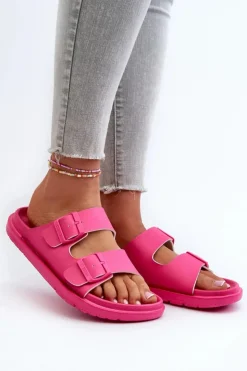 Big Star Shoes Klapki Damskie Big Star|Klapki Basenowe*Lekkie Piankowe Klapki Damskie Z Klamrami Big Star NN274A754 Fuksja Różowy