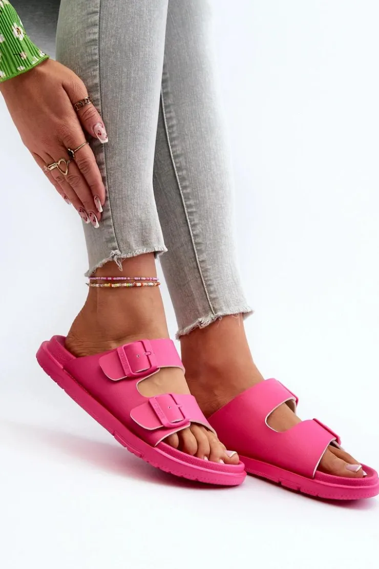 Big Star Shoes Klapki Damskie Big Star|Klapki Basenowe*Lekkie Piankowe Klapki Damskie Z Klamrami Big Star NN274A754 Fuksja Różowy