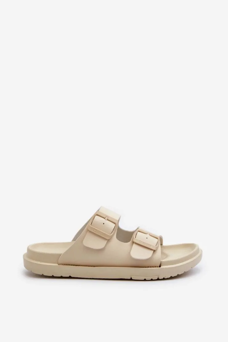 Damskie Big Star Shoes Lekkie Piankowe Klapki Damskie Z Klamrami Big Star NN274A752 Beżowe