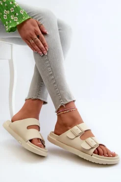 Damskie Big Star Shoes Lekkie Piankowe Klapki Damskie Z Klamrami Big Star NN274A752 Beżowe