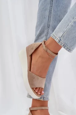 Damskie Boto Lekkie Sandały Na Platformie I Delikatnym Koturnie Ciemnobeżowe Gillifia