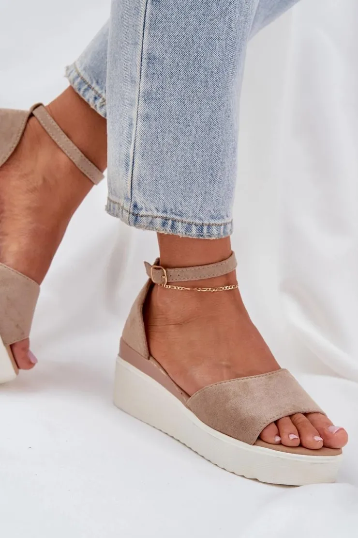 Damskie Boto Lekkie Sandały Na Platformie I Delikatnym Koturnie Ciemnobeżowe Gillifia