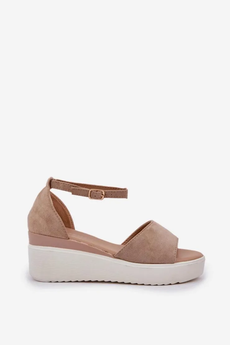 Damskie Boto Lekkie Sandały Na Platformie I Delikatnym Koturnie Ciemnobeżowe Gillifia