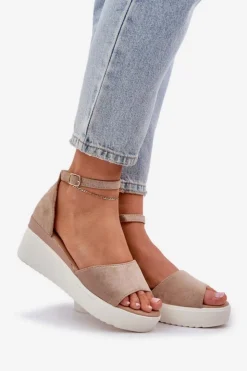 Damskie Boto Lekkie Sandały Na Platformie I Delikatnym Koturnie Ciemnobeżowe Gillifia