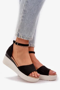 Damskie Boto Lekkie Sandały Na Platformie I Delikatnym Koturnie Czarne Gillifia