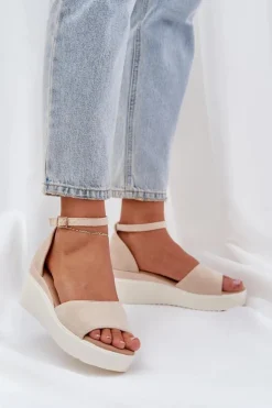 Best Boto Lekkie Sandały Na Platformie I Delikatnym Koturnie Jasnobeżowe Gillifia Beżowy