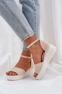 Best Boto Lekkie Sandały Na Platformie I Delikatnym Koturnie Jasnobeżowe Gillifia Beżowy